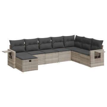 Set mobilier de grădină cu perne, 8 piese gri deschis poliratan - Img 2