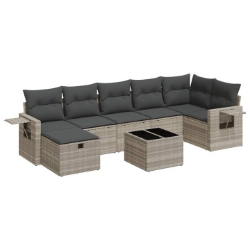 Set mobilier de grădină cu perne, 8 piese gri deschis poliratan - Img 2