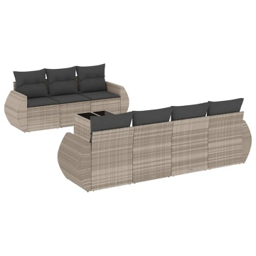 Set mobilier de grădină cu perne, 8 piese gri deschis poliratan - Img 2