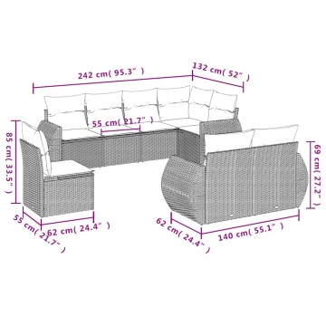 Set mobilier de grădină cu perne, 8 piese gri deschis poliratan - Img 6