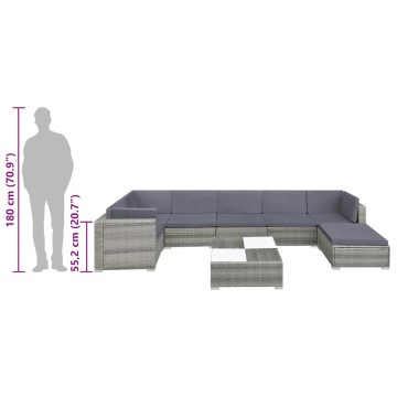 Set mobilier de grădină cu perne, 8 piese, gri, poliratan - Img 7