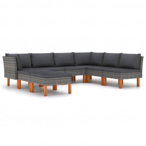 Set mobilier de grădină cu perne, 8 piese, gri, poliratan - Img 1