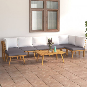 Set mobilier de grădină cu perne, 8 piese, lemn masiv acacia - Img 1