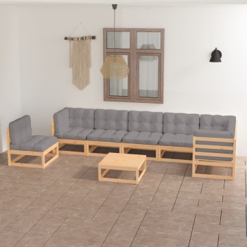 Set mobilier de grădină cu perne, 8 piese, lemn masiv de pin - Img 1
