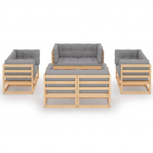 Set mobilier de grădină cu perne, 8 piese, lemn masiv de pin - Img 2