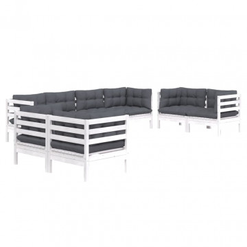 Set mobilier de grădină cu perne, 8 piese, lemn masiv de pin - Img 3