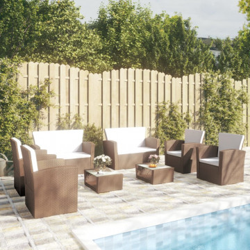 Set mobilier de grădină cu perne, 8 piese, maro, poliratan - Img 1