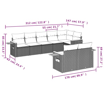 Set mobilier de grădină cu perne, 8 piese, negru, poliratan - Img 6