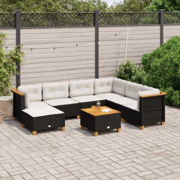 Set mobilier de grădină cu perne, 8 piese, negru, poliratan - Img 1