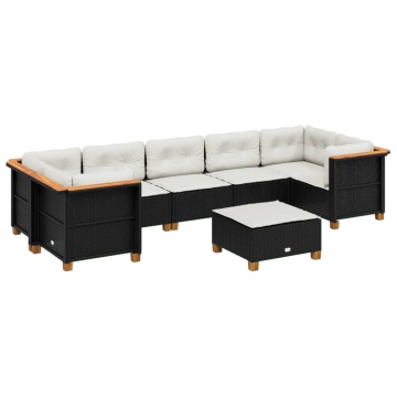 Set mobilier de grădină cu perne, 8 piese, negru, poliratan - Img 2