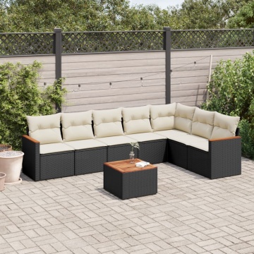 Set mobilier de grădină cu perne, 8 piese, negru, poliratan - Img 1
