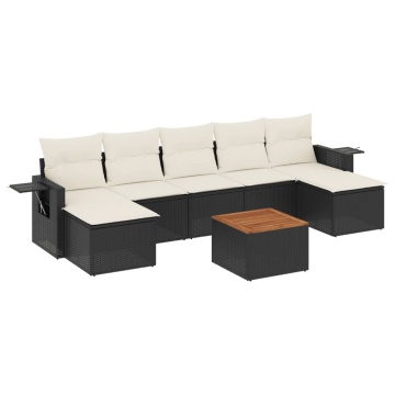 Set mobilier de grădină cu perne, 8 piese, negru, poliratan - Img 2