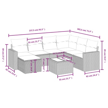 Set mobilier de grădină cu perne, 8 piese, negru, poliratan - Img 4
