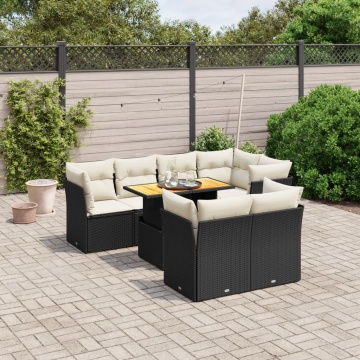 Set mobilier de grădină cu perne, 8 piese, negru, poliratan - Img 1
