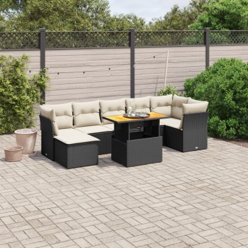 Set mobilier de grădină cu perne, 8 piese, negru, poliratan - Img 1