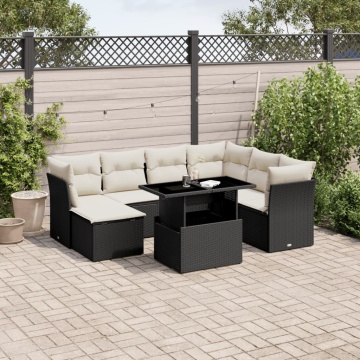 Set mobilier de grădină cu perne, 8 piese, negru, poliratan - Img 1