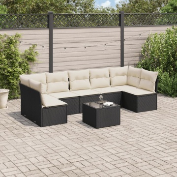 Set mobilier de grădină cu perne, 8 piese, negru, poliratan - Img 1