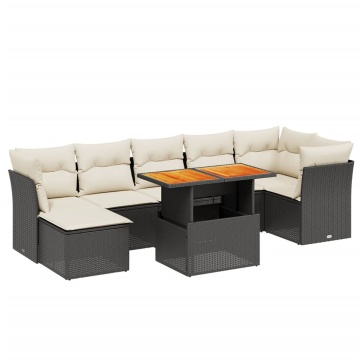 Set mobilier de grădină cu perne, 8 piese, negru, poliratan - Img 2