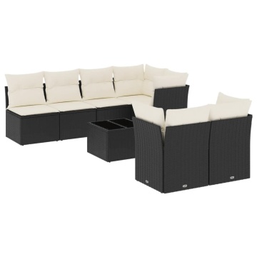 Set mobilier de grădină cu perne, 8 piese, negru, poliratan - Img 2