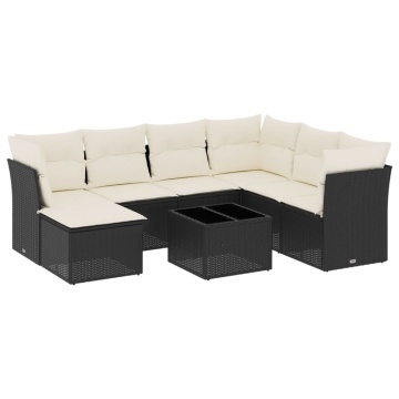 Set mobilier de grădină cu perne, 8 piese, negru, poliratan - Img 2