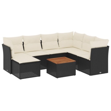 Set mobilier de grădină cu perne, 8 piese, negru, poliratan - Img 2