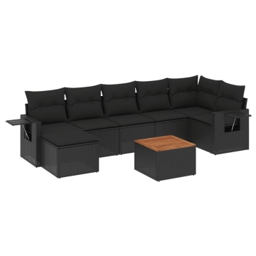 Set mobilier de grădină cu perne, 8 piese, negru, poliratan - Img 2