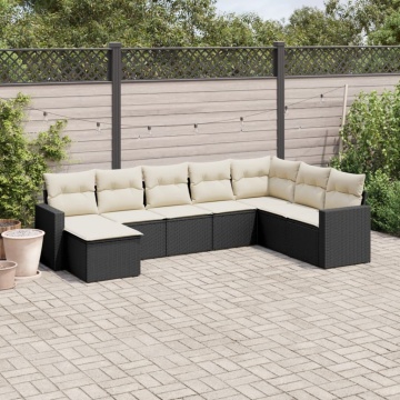 Set mobilier de grădină cu perne, 8 piese, negru, poliratan - Img 1