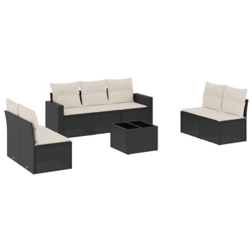 Set mobilier de grădină cu perne, 8 piese, negru, poliratan - Img 2
