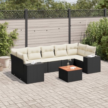 Set mobilier de grădină cu perne, 8 piese, negru, poliratan - Img 1