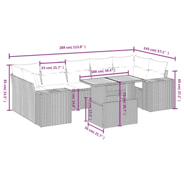 Set mobilier de grădină cu perne, 8 piese, negru, poliratan - Img 3