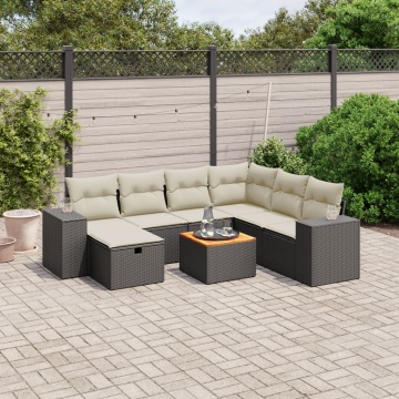 Set mobilier de grădină cu perne, 8 piese, negru, poliratan - Img 1