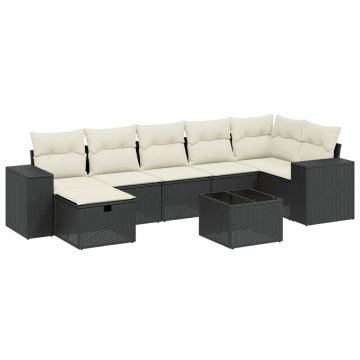 Set mobilier de grădină cu perne, 8 piese, negru, poliratan - Img 2