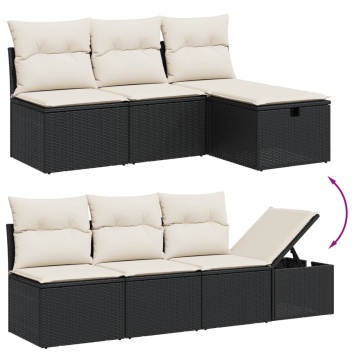 Set mobilier de grădină cu perne, 8 piese, negru, poliratan - Img 3