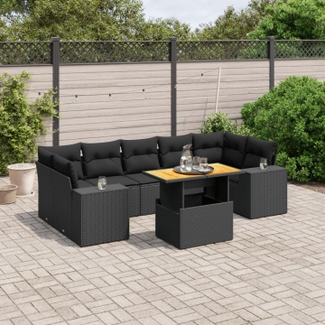 Set mobilier de grădină cu perne, 8 piese, negru, poliratan - Img 1
