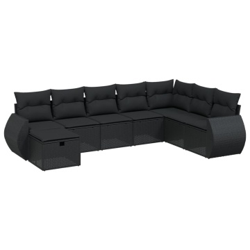 Set mobilier de grădină cu perne, 8 piese, negru, poliratan - Img 2