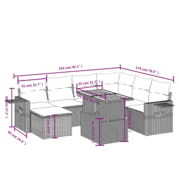 Set mobilier de grădină cu perne, 8 piese, negru, poliratan - Img 3