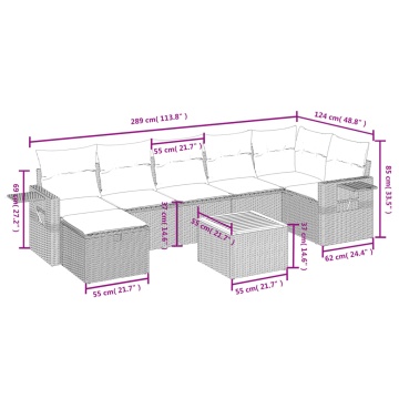 Set mobilier de grădină cu perne, 8 piese, negru, poliratan - Img 4