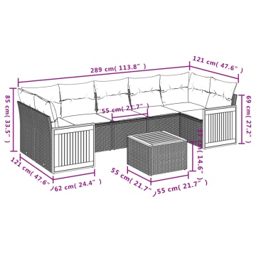 Set mobilier de grădină cu perne, 8 piese, negru, poliratan - Img 3