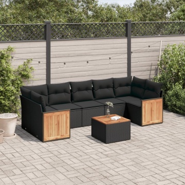 Set mobilier de grădină cu perne, 8 piese, negru, poliratan - Img 1