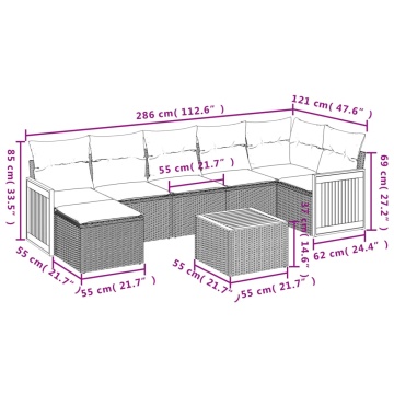Set mobilier de grădină cu perne, 8 piese, negru, poliratan - Img 3