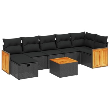 Set mobilier de grădină cu perne, 8 piese, negru, poliratan - Img 2