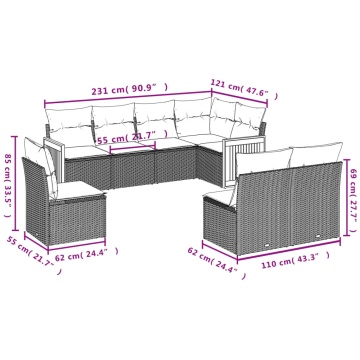 Set mobilier de grădină cu perne, 8 piese, negru, poliratan - Img 6