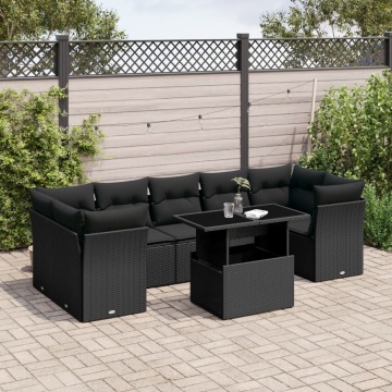 Set mobilier de grădină cu perne, 8 piese, negru, poliratan - Img 1