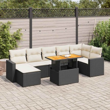 Set mobilier de grădină cu perne, 8 piese, negru, poliratan - Img 1