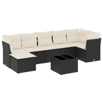 Set mobilier de grădină cu perne, 8 piese, negru, poliratan - Img 2
