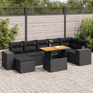 Set mobilier de grădină cu perne, 8 piese, negru, poliratan - Img 1