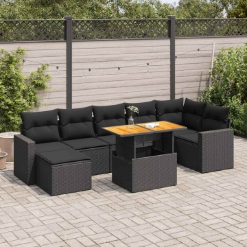 Set mobilier de grădină cu perne, 8 piese, negru, poliratan - Img 1