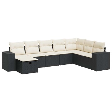 Set mobilier de grădină cu perne, 8 piese, negru, poliratan - Img 2