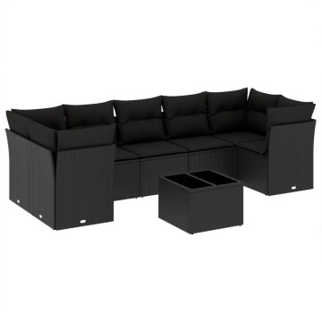 Set mobilier de grădină cu perne, 8 piese, negru, poliratan - Img 2