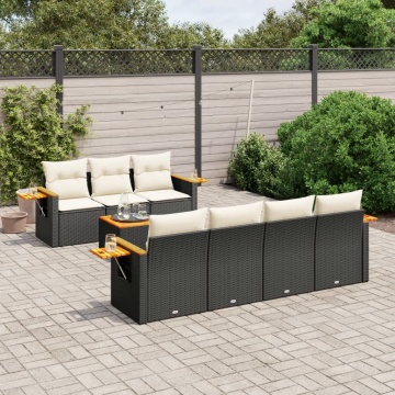 Set mobilier de grădină cu perne, 8 piese, negru, poliratan - Img 1